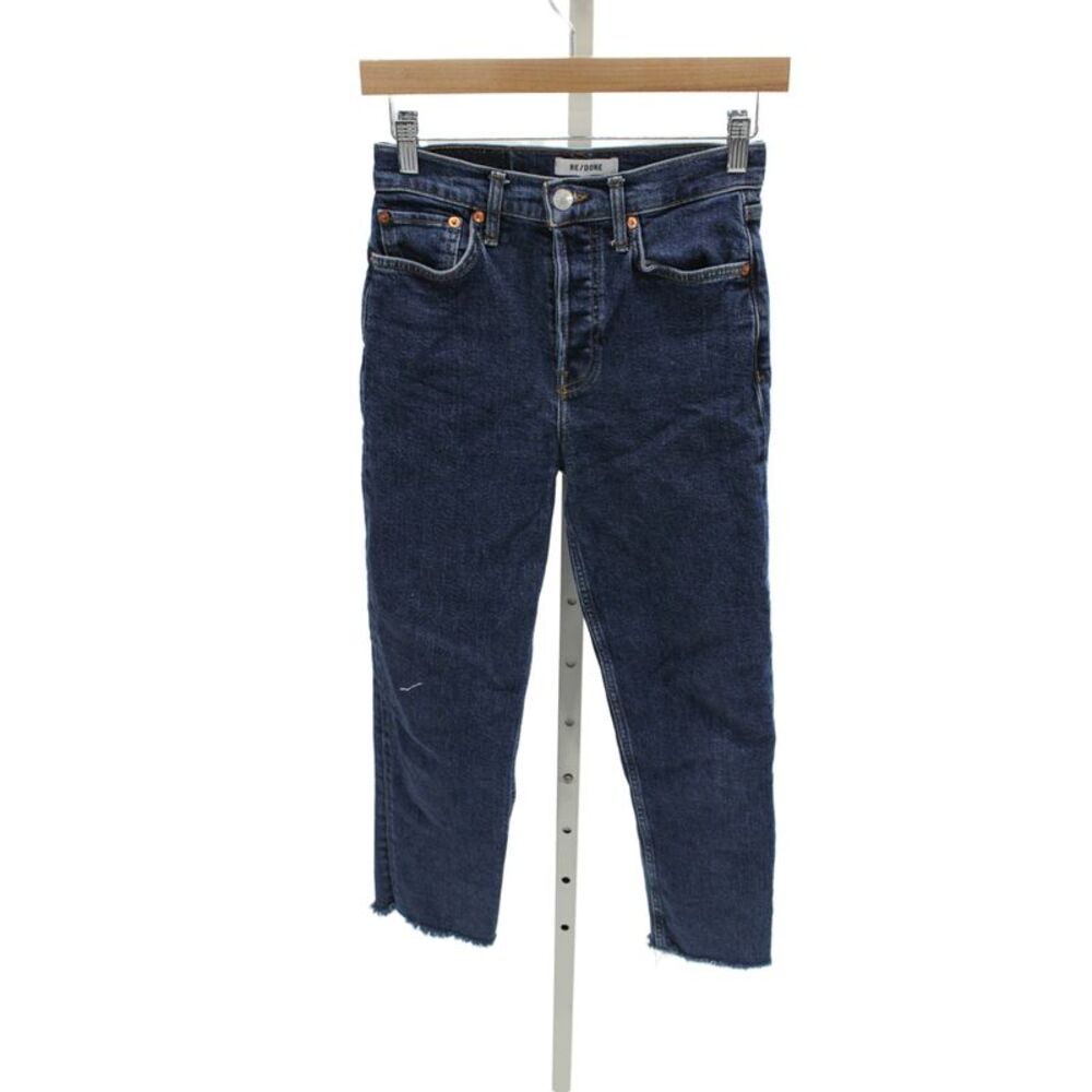 Re/Done Womens Cropped Straight High Waist Dark Blue Jeans Button Size 25